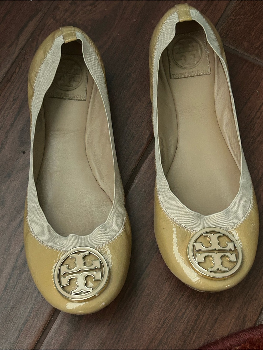 Tory Burch Patent Leather Ballet Flats with Logo Emblem